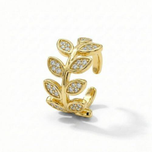 Piercing Fake Folhagem com Micro Zircônia Cristal Banhado em Ouro 18K