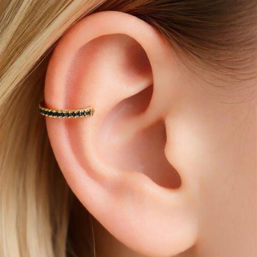 Piercing Fake Micro Zircônia Negra Banhado em Ouro 18K