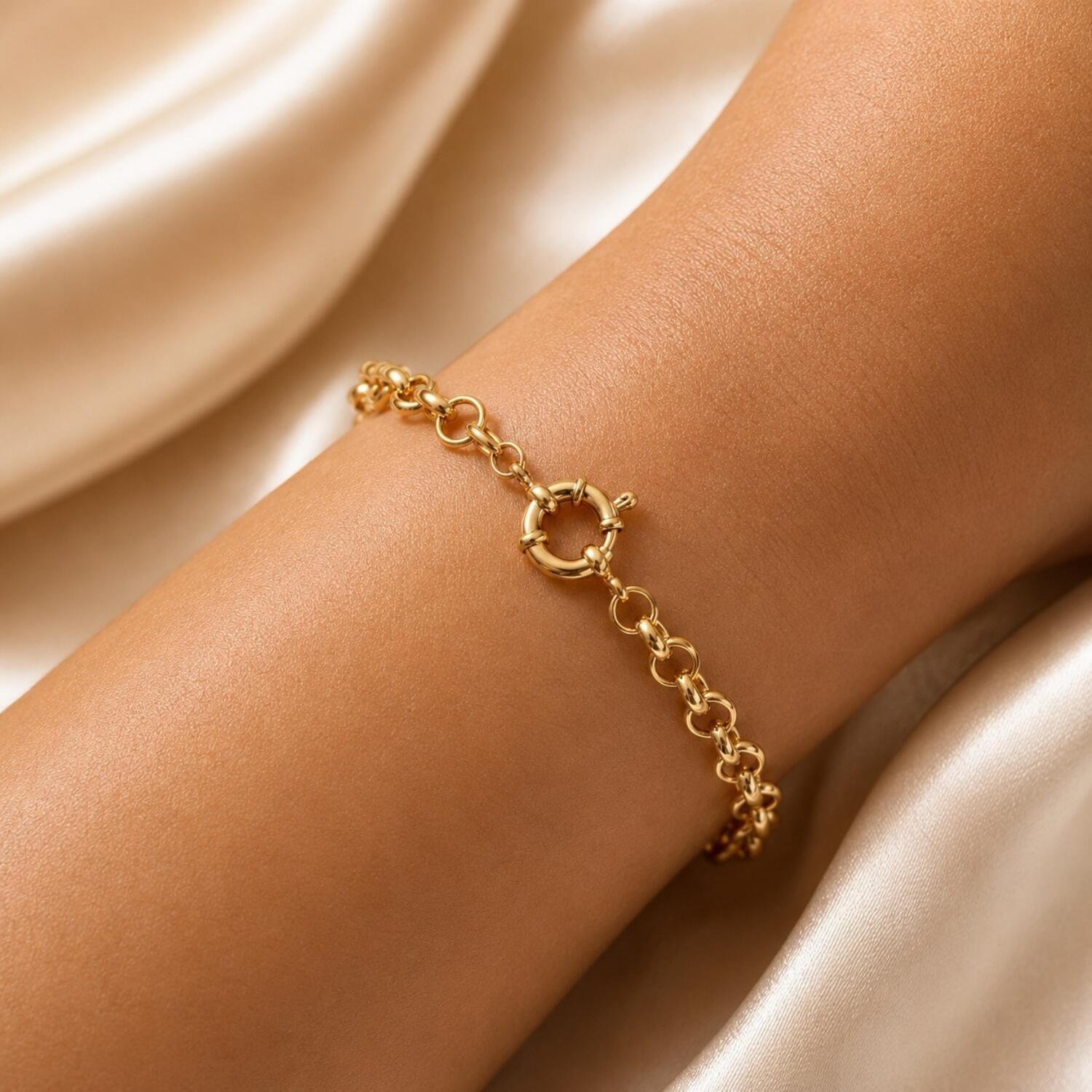 Pulseira Elo Português 0.6 cm com fecho Boia Banhado em Ouro18k