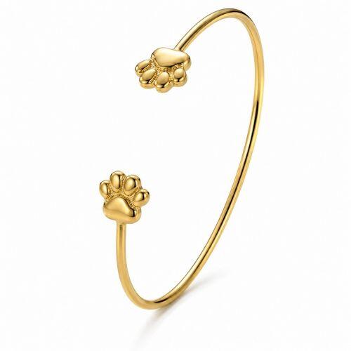 Bracelete Aberto 2 Patinha de Cachorro Abaulado Banhado em Ouro 18K
