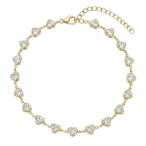 Pulseira Cora��es Cristal Banhado a Ouro