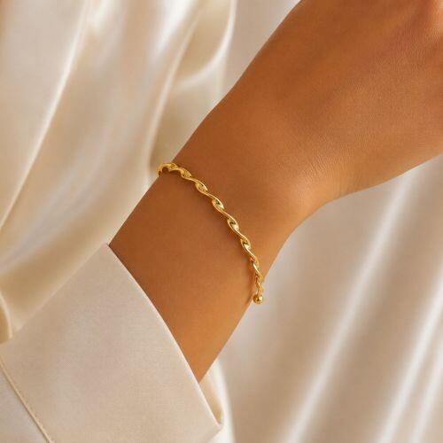 Bracelete Aberto Enrolado Banhado em Ouro 18K