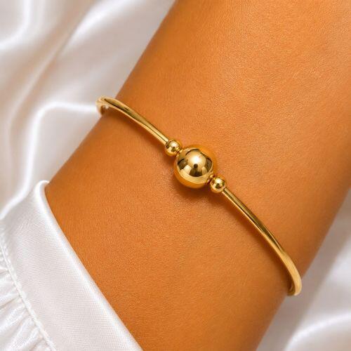 Bracelete Aberto com Bola Lisa 0.6 cm Banhado a Ouro