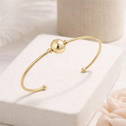 Bracelete Aberto com Bola Lisa 0.6 cm Banhado a Ouro