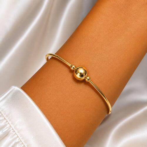 Bracelete Aberto com Bola Lisa 0.6 cm Banhado a Ouro