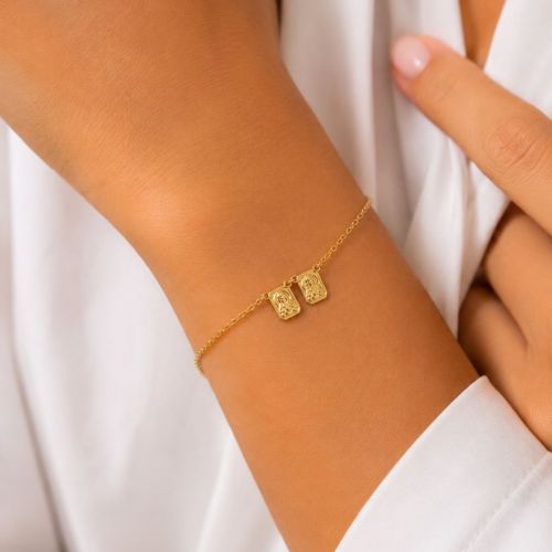Pulseira Escapul�rio Sagrado Cora��o com Nossa Senhora do Carmo Frente e Verso Banhado a Ouro