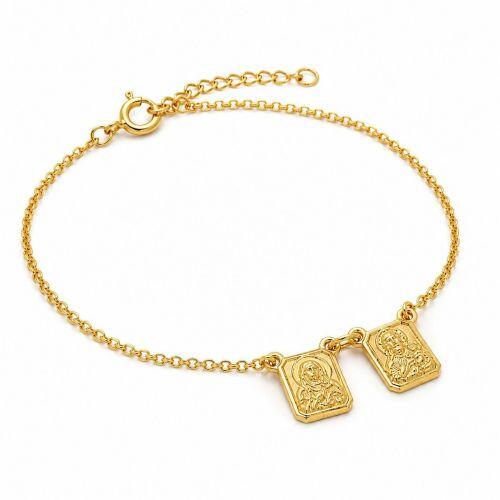 Pulseira Escapulário Sagrado Coração com Nossa Senhora do Carmo Frente e Verso Banhado a Ouro