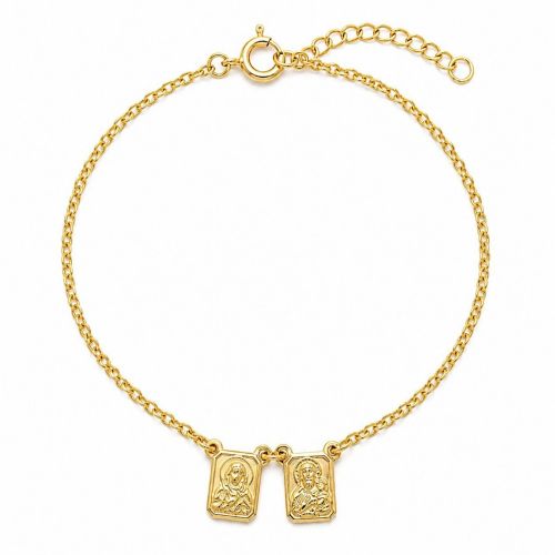 Pulseira Escapul�rio Sagrado Cora��o com Nossa Senhora do Carmo Frente e Verso Banhado a Ouro