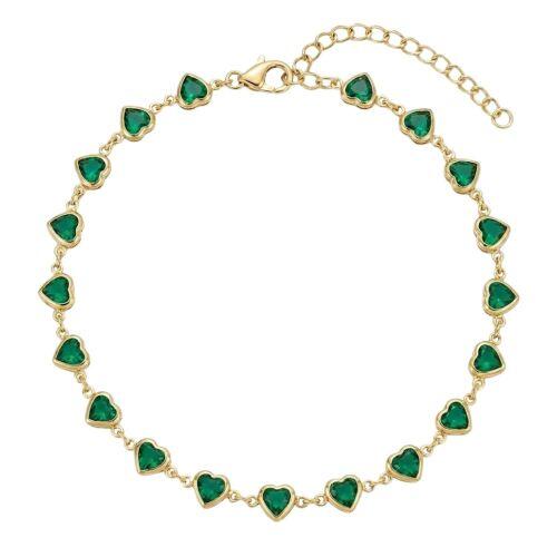 Pulseira Cora��es Cristal Esmeralda Banhado a Ouro
