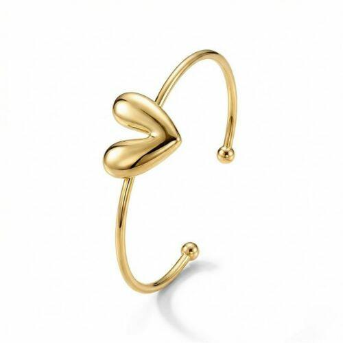 Bracelete Aberto Cora��o Assim�trico Org�nico Banhado a Ouro