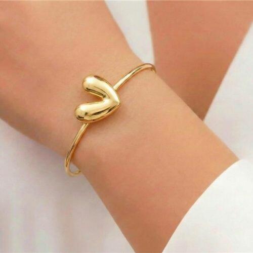 Bracelete Aberto Cora��o Assim�trico Org�nico Banhado a Ouro
