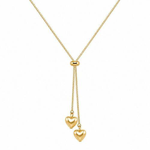 Colar Gravatinha Regul�vel com 2 Cora��es Lisos Banhado em Ouro18k