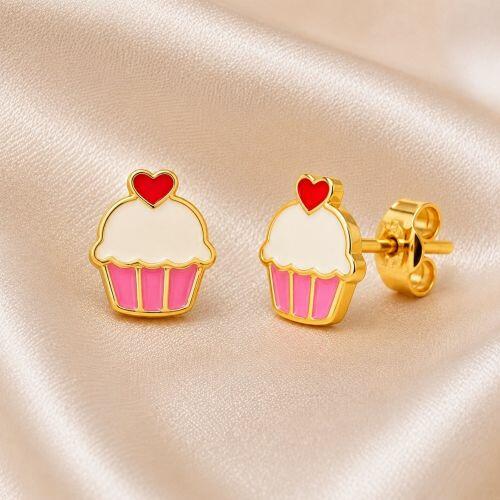 Conjunto Infantil Cupcakes Banhado em Ouro18k