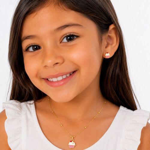 Conjunto Infantil Cupcakes Banhado em Ouro18k