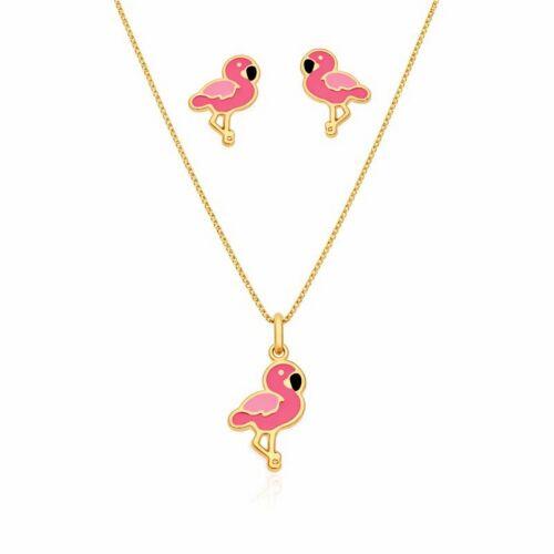 Conjunto Infantil Flamingo Banhado em Ouro18k