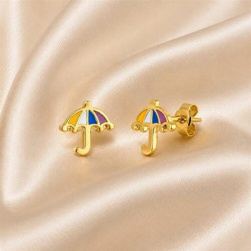 Brinco Infantil Resina Guarda Chuva Banhado em Ouro18k