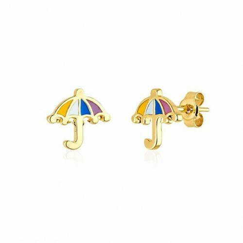 Brinco Infantil Resina Guarda Chuva Banhado em Ouro18k
