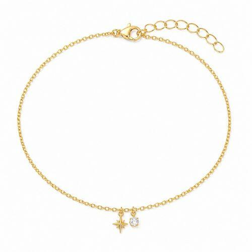 Tornozeleira Mini Elo Estrela Cadente com Ponto de Luz Banhado em Ouro 18K