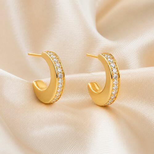 Brinco Argola Meia Cana com 1 Fileira de Micro Zirc�nia Banhado a Ouro