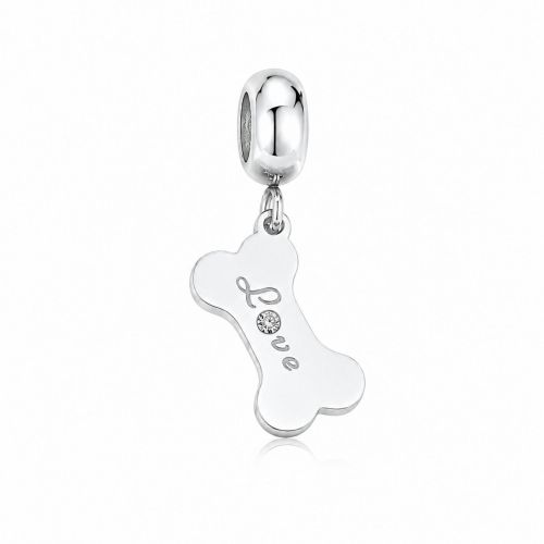 Berloque Osso de Cachorro Love Zircônia Cristal Aço Inox