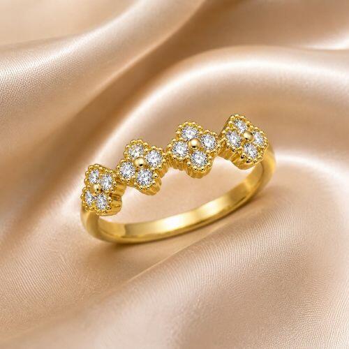 Anel 4 Flores Zircônia Cristal Banhado a Ouro
