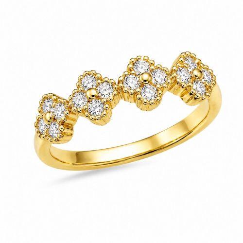 Anel 4 Flores Zirc�nia Cristal Banhado a Ouro
