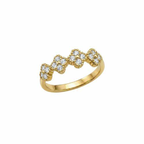 Anel 4 Flores Zircônia Cristal Banhado a Ouro