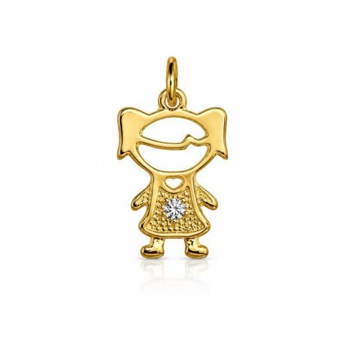 Pingente Menina com Ponto de Luz Banhado a Ouro