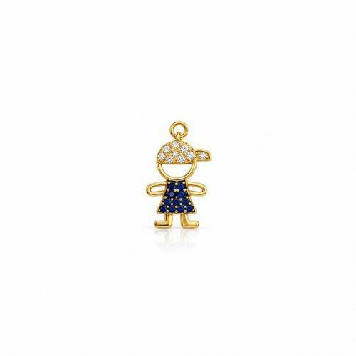 Pingente Menino Zirc�nia Azul Banhado a Ouro