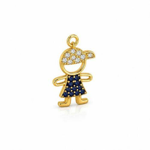 Pingente Menino Zircônia Azul Banhado a Ouro