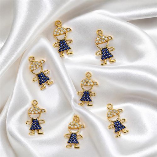 Pingente Menino Zircônia Azul Banhado a Ouro