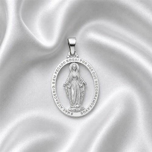 Pingente Mandala Nossa Senhora Milagrosa Banhado a Prata