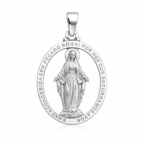Pingente Mandala Nossa Senhora Milagrosa Banhado a Prata