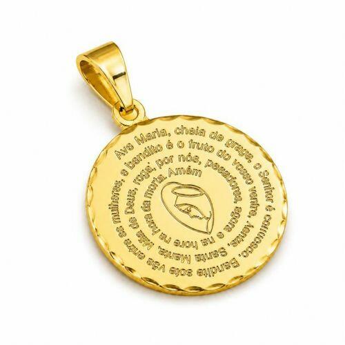 Pingente Medalha Oração Ave Maria Banhado a Ouro