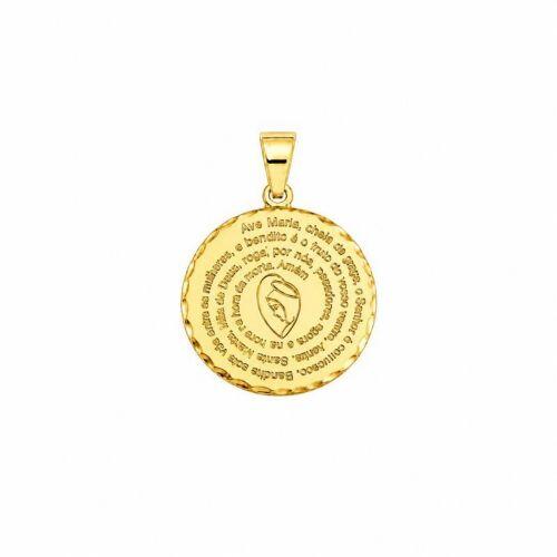Pingente Medalha Ora��o Ave Maria Banhado a Ouro