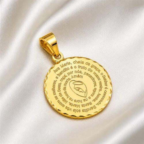 Pingente Medalha Oração Ave Maria Banhado a Ouro