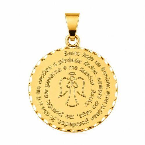 Pingente Ora��o Anjo do Guarda Banhado a Ouro