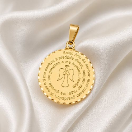 Pingente Oração Anjo do Guarda Banhado a Ouro