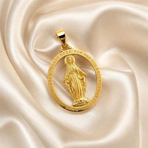 Pingente Mandala Nossa Senhora Milagrosa Banhado a Ouro