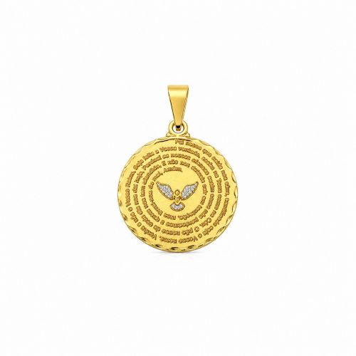 Pingente Ora��o Pai Nosso com Esp�rito Santo Banhado a Ouro