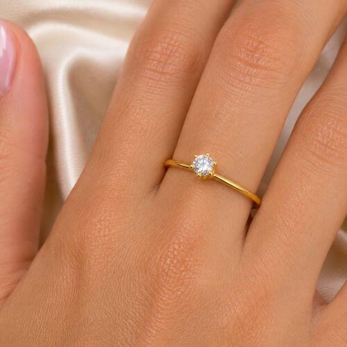 Anel Solitário Moissanite Banhado a Ouro