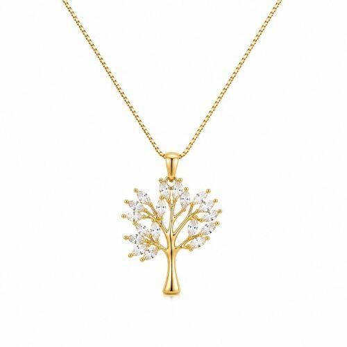 Colar Árvore da Vida com Zircônia Navete Cristal Banhado a Ouro