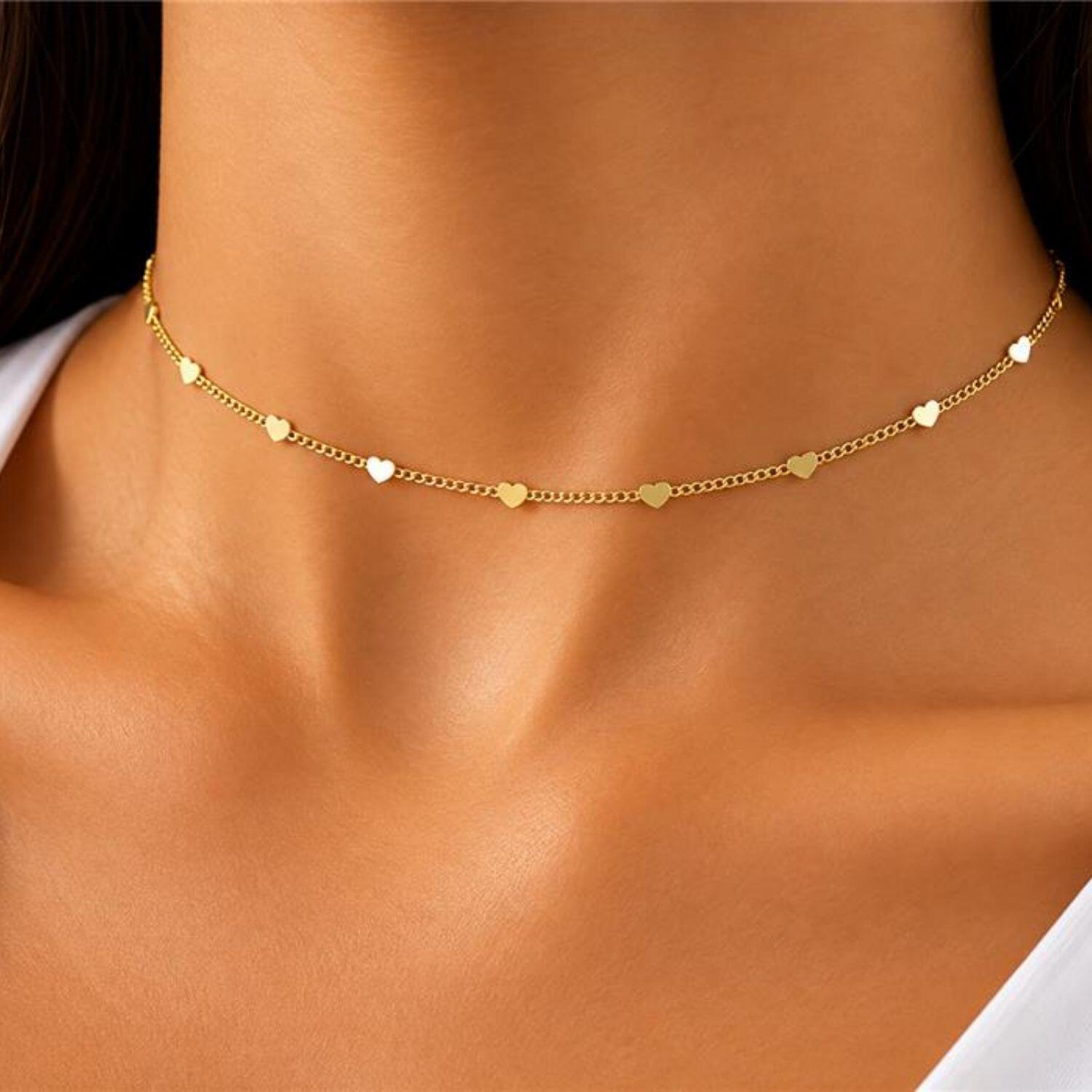 Choker Mini Corações Lisos Banhado em Ouro18k