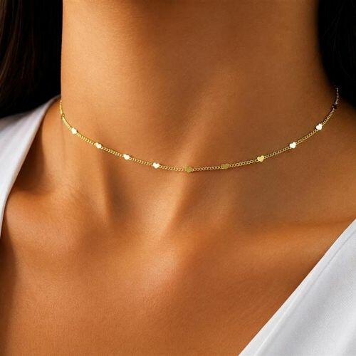 Choker Mini Cora��es Lisos Banhado em Ouro18k