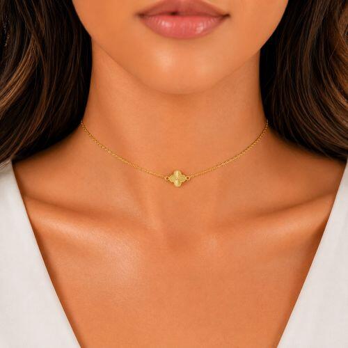 Choker Mini Elo com Flor 4 Pétalas Banhado a Ouro