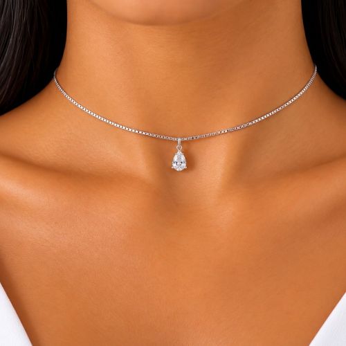 Choker Gota Zircônia Cristal Banhado a Prata