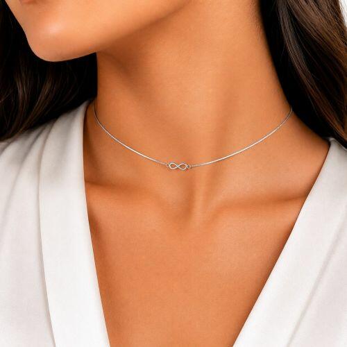 Choker S�mbolo do Infinito Banhado a Prata