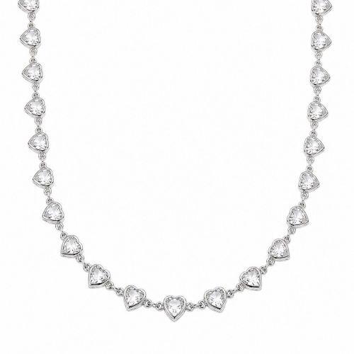Colar Cora��es Cristal Banhado a Prata