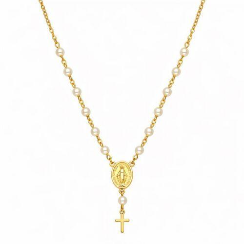 Colar Ter�o P�rola Nossa Senhora Milagrosa Banhado a Ouro
