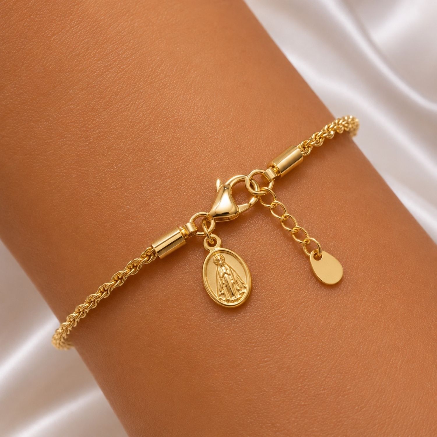 Pulseira Elo Baiano com Nossa Senhora Aparecida Banhado a Ouro